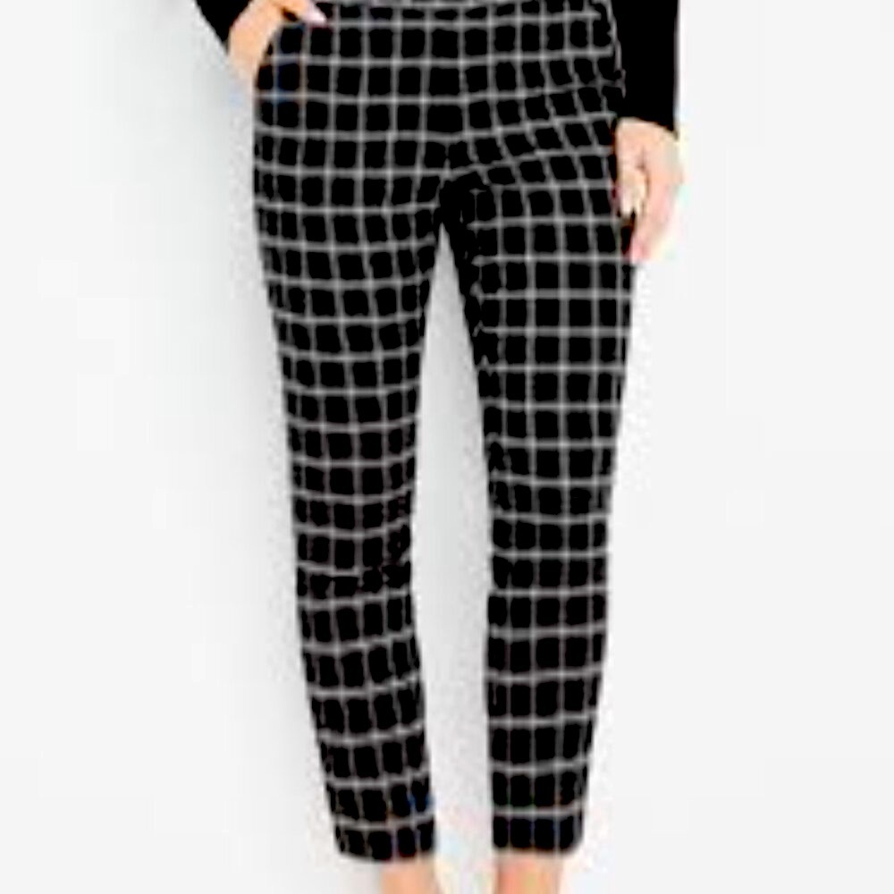 Black White Plaid checkered Cropped Pants stretch career Office preppy academia